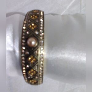 Heidi Daus Gold Tone Hinged Crystal Bangle Bracelet